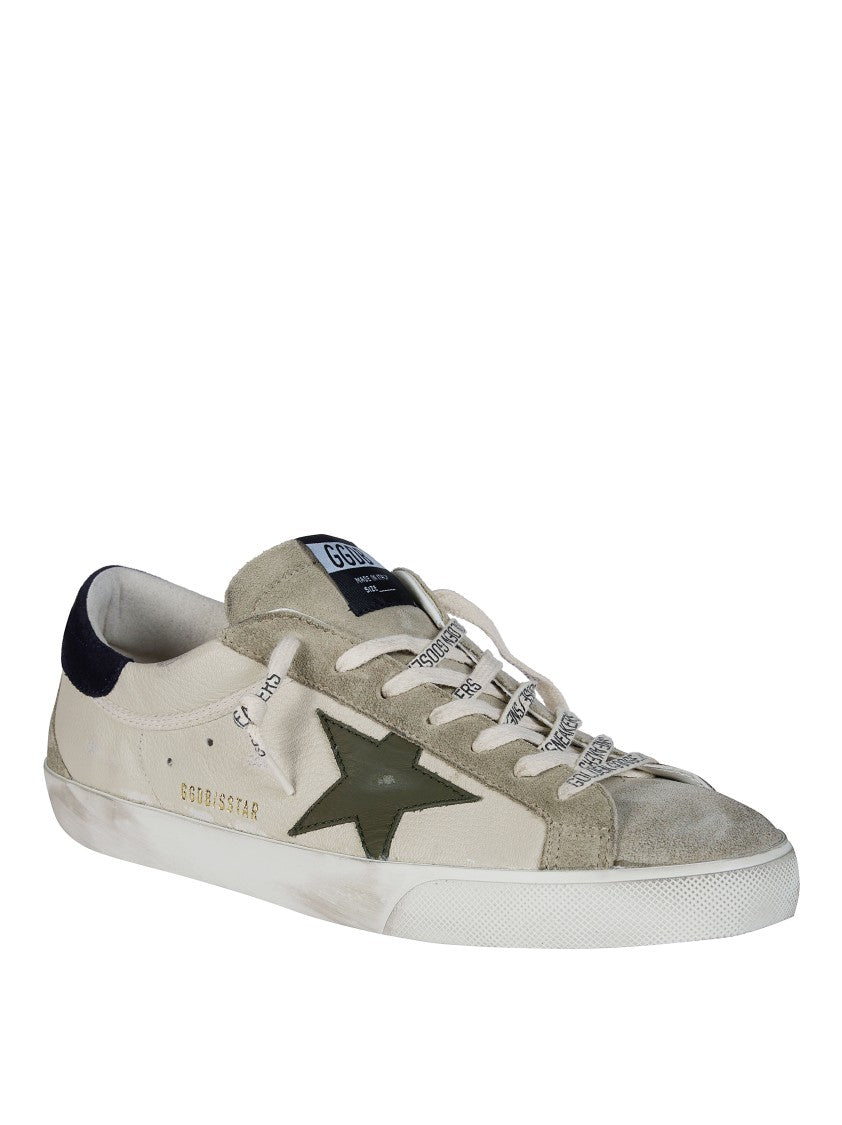 Golden Goose Super Star Distressed White Leather Low-Top Sneakers