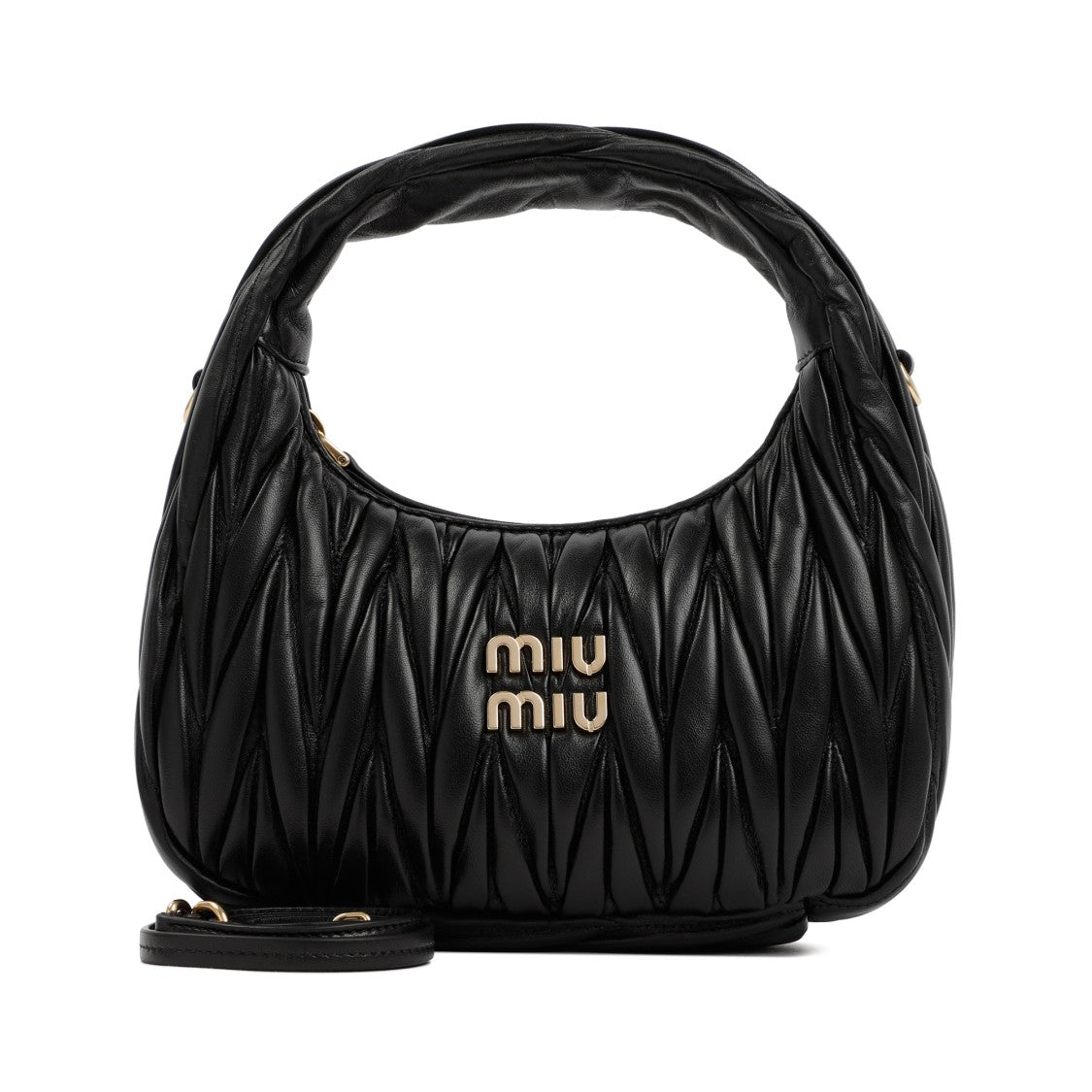 Miu Miu Matelassé Black Lamb Leather Hobo Bag
