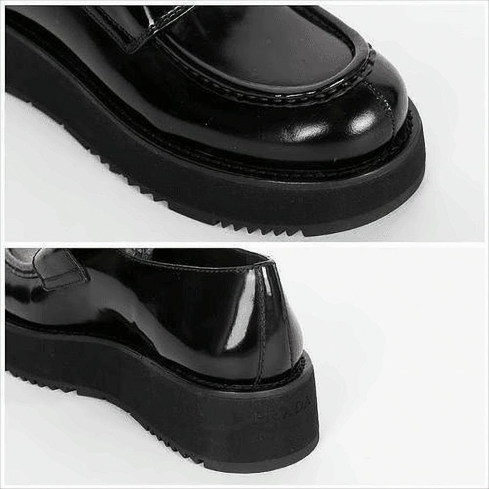 Prada Polished Leather Loafers With Triangular Metal Logo