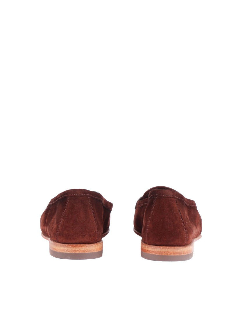 Santoni Brown Carla Suede Minimalist Loafers