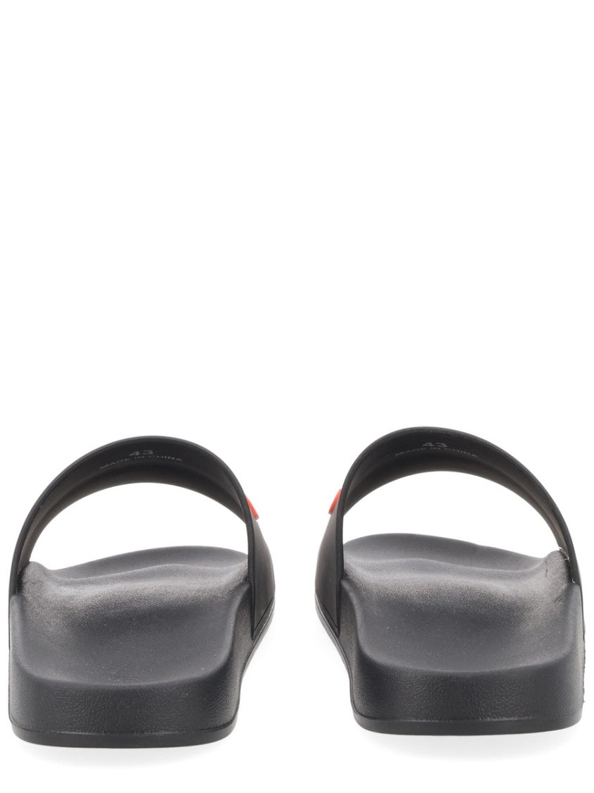 Dsquared2 Orange Raised Lettering Slide Sandals