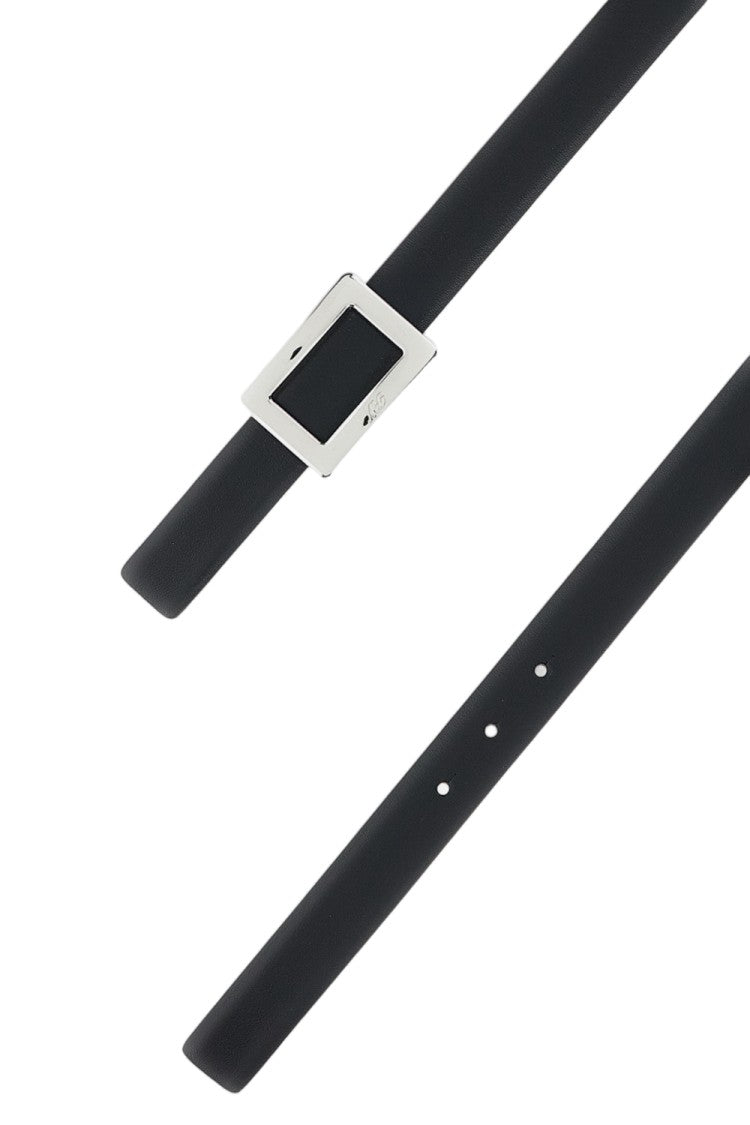 Roger Vivier Narrow Black Belt With Rectangular Silver Buckle