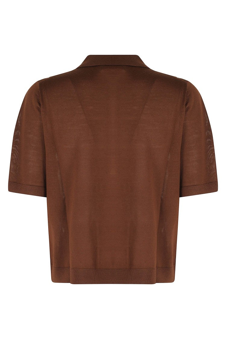 Semi Couture Polo Neck Sweater With Checkered Pattern And Button Closure