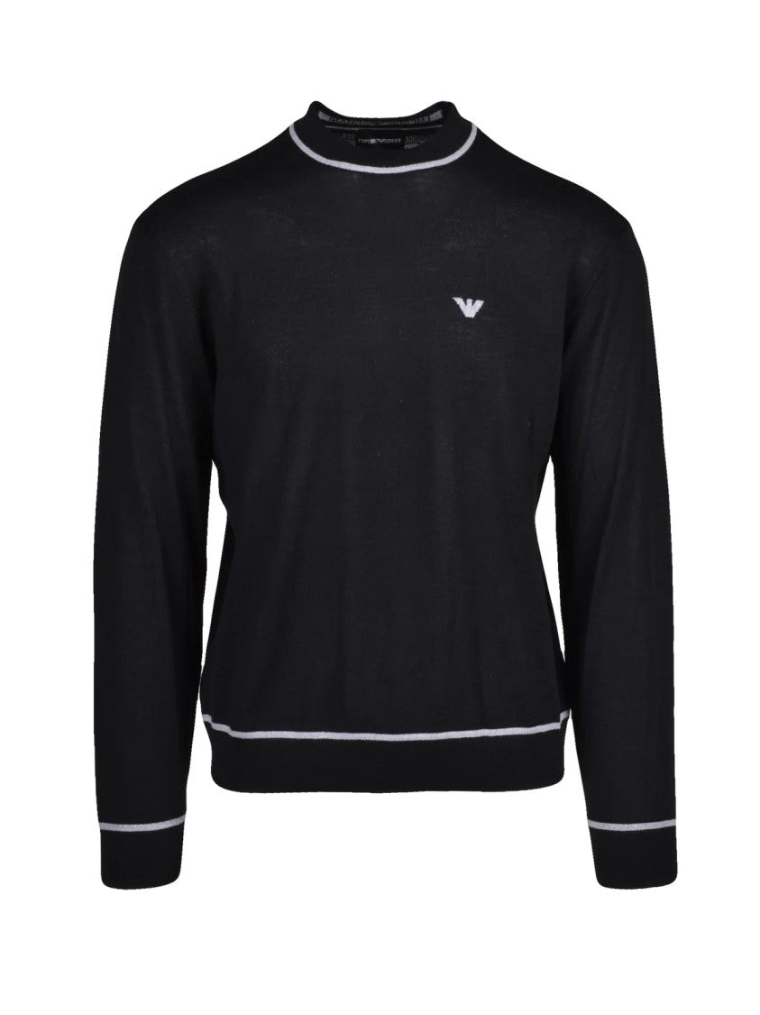 Emporio Armani Black Virgin Wool Crewneck Sweater