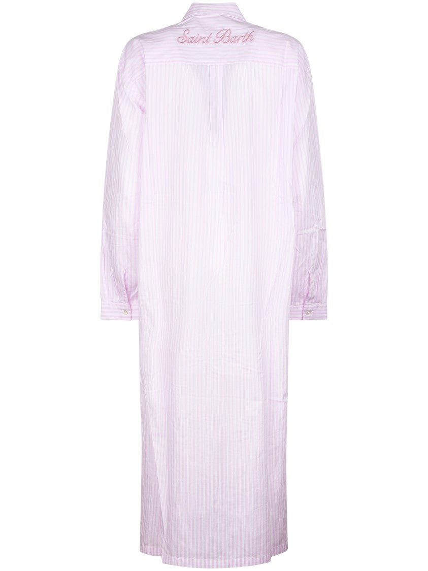 Mc2 Saint Barth Vertical Stripe Long Shirt With Embroidered Yoke