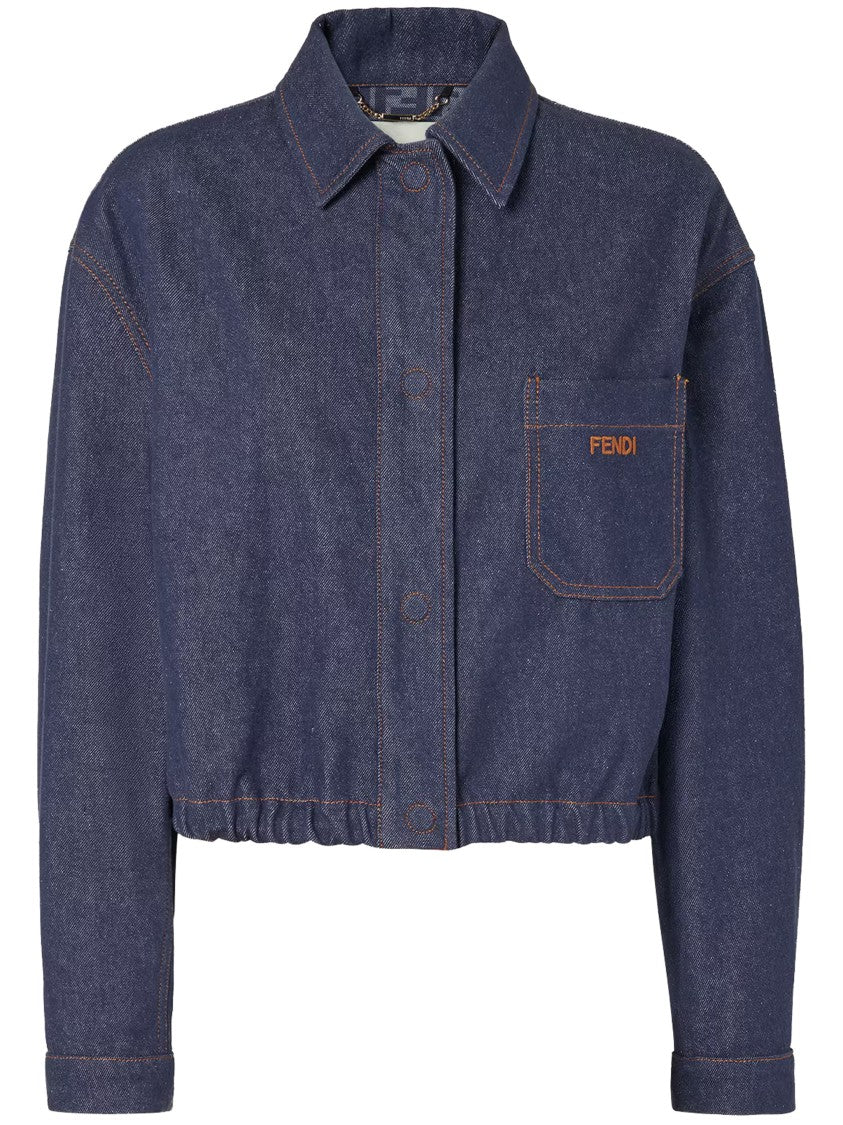 Fendi Ff Reverse Den Boxy Cropped Denim Jacket