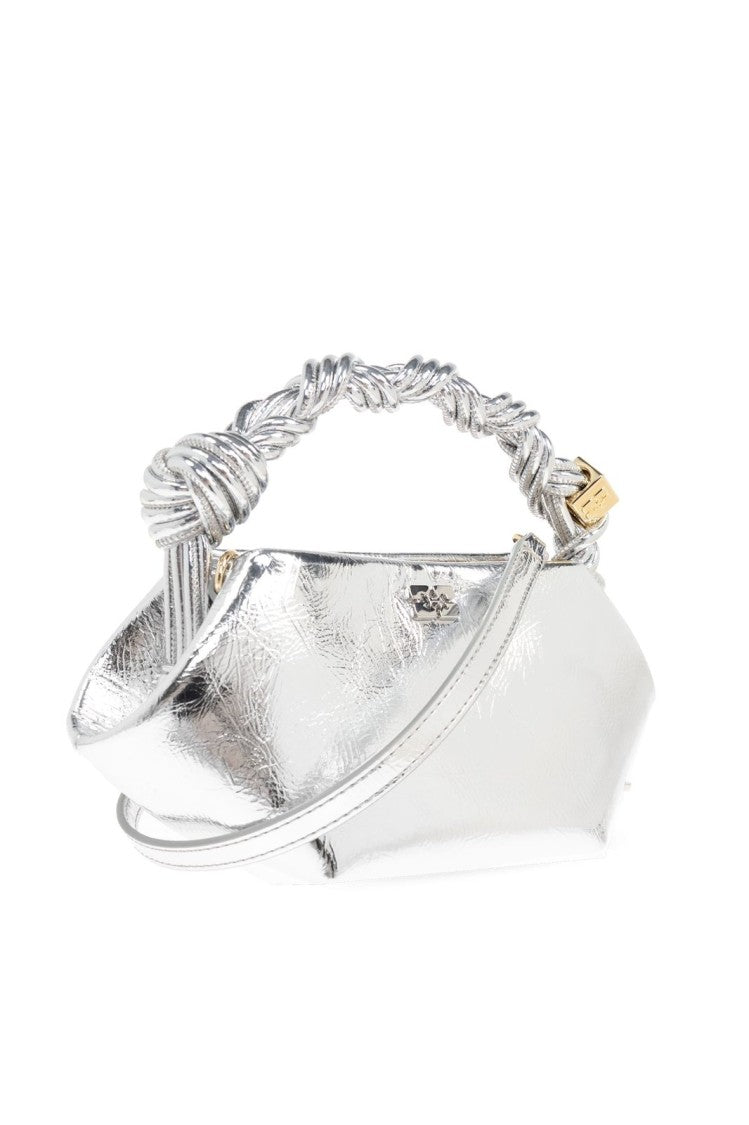 Ganni Mini Metallic Silver Bou Bag With Compact Silhouette