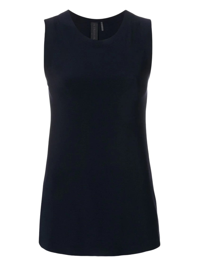 Norma Kamali Sleeveless Navy Top With Round Neckline And Structured Design