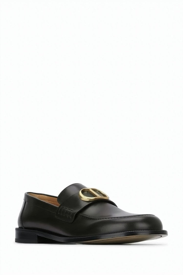 Dior Polished Calf Leather Loafer With Metallic Emblem