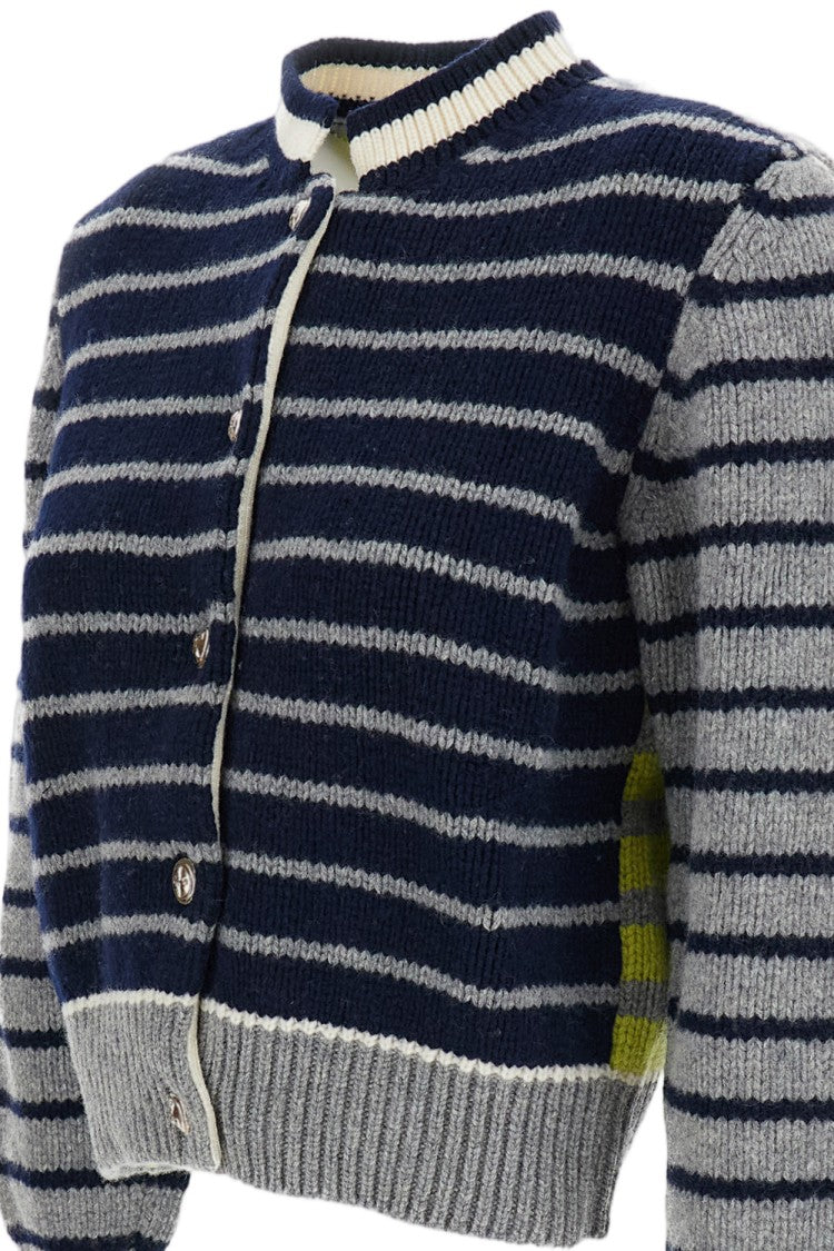 Barrie Multicolor Striped Jewel Button Wool-Cashmere Cardigan