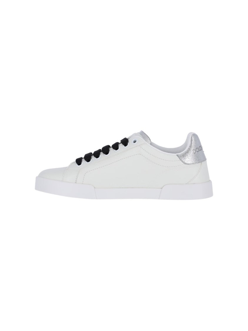 Dolce & Gabbana White Portofino Rhinestone Logo Leather Sneakers