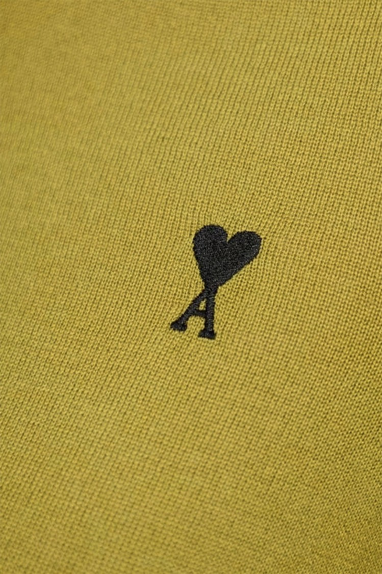 Ami Paris Cropped Wool Knit Sweater With Heart Logo