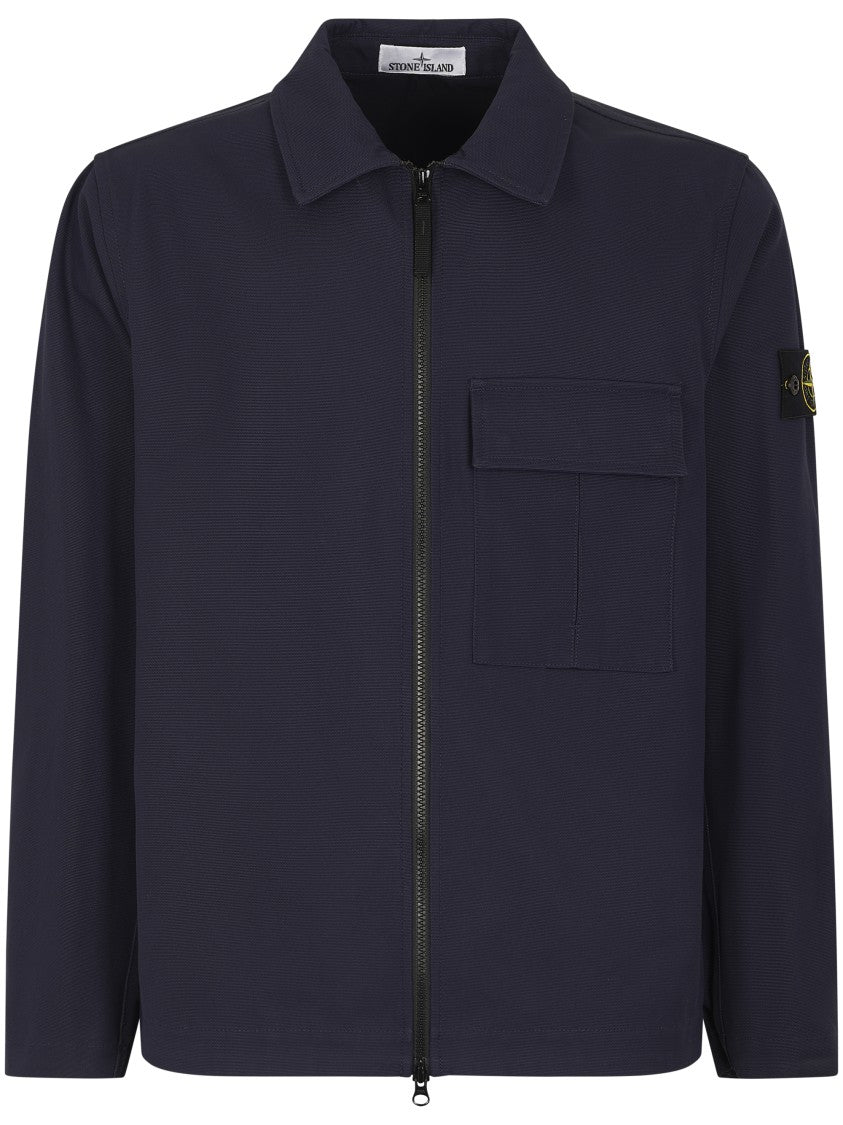 Stone Island Zip Front Shirt With Textured Finish