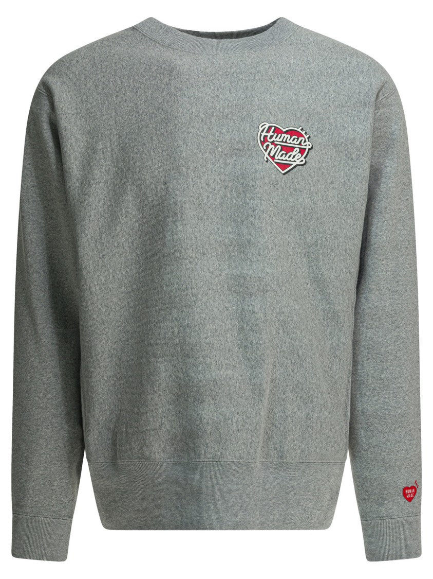 Human Made Heather Grey Cotton Sweatshirt With Heart Logo