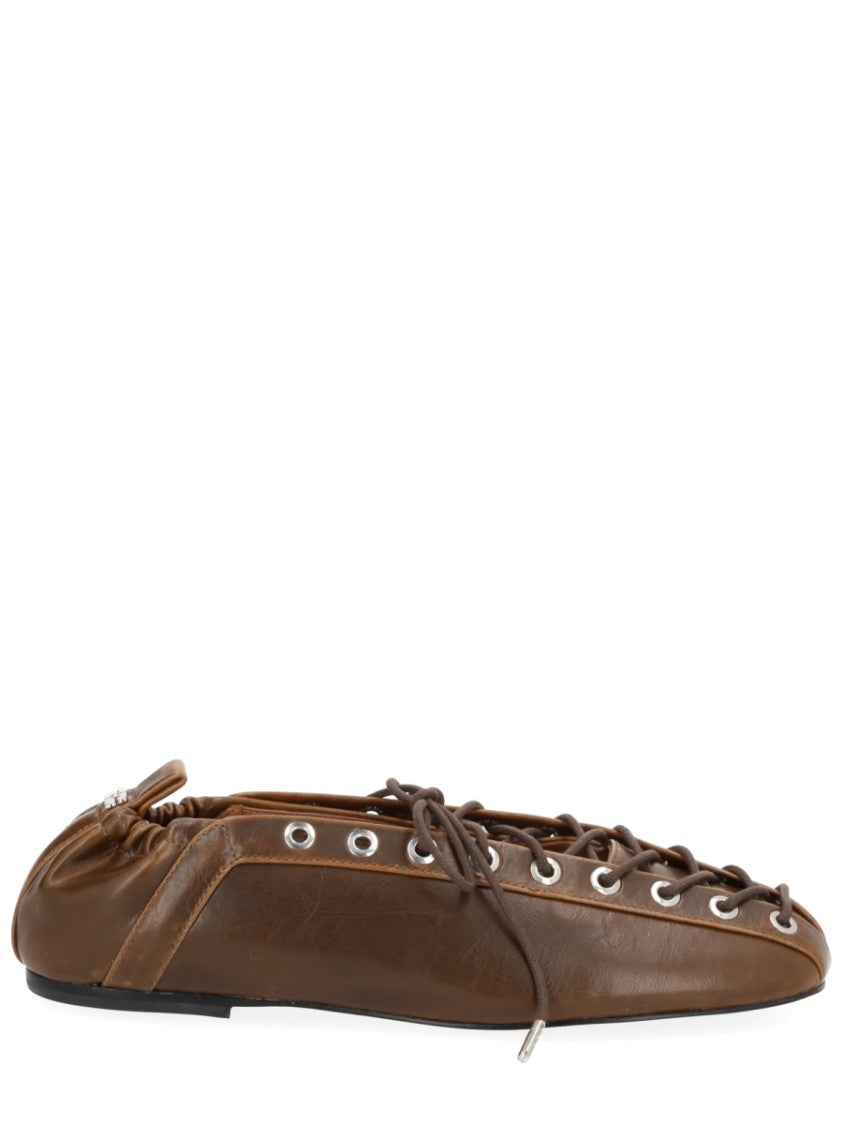 Ganni Ballet-Inspired Flats With Lace-Up Detailing And Snug Fit