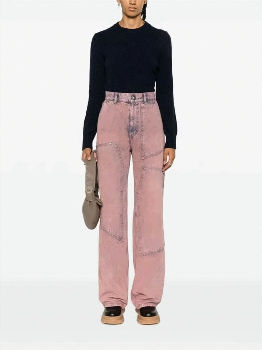 Ami Paris Cropped Navy Knit Sweater With Ribbed Hem And Cuffs