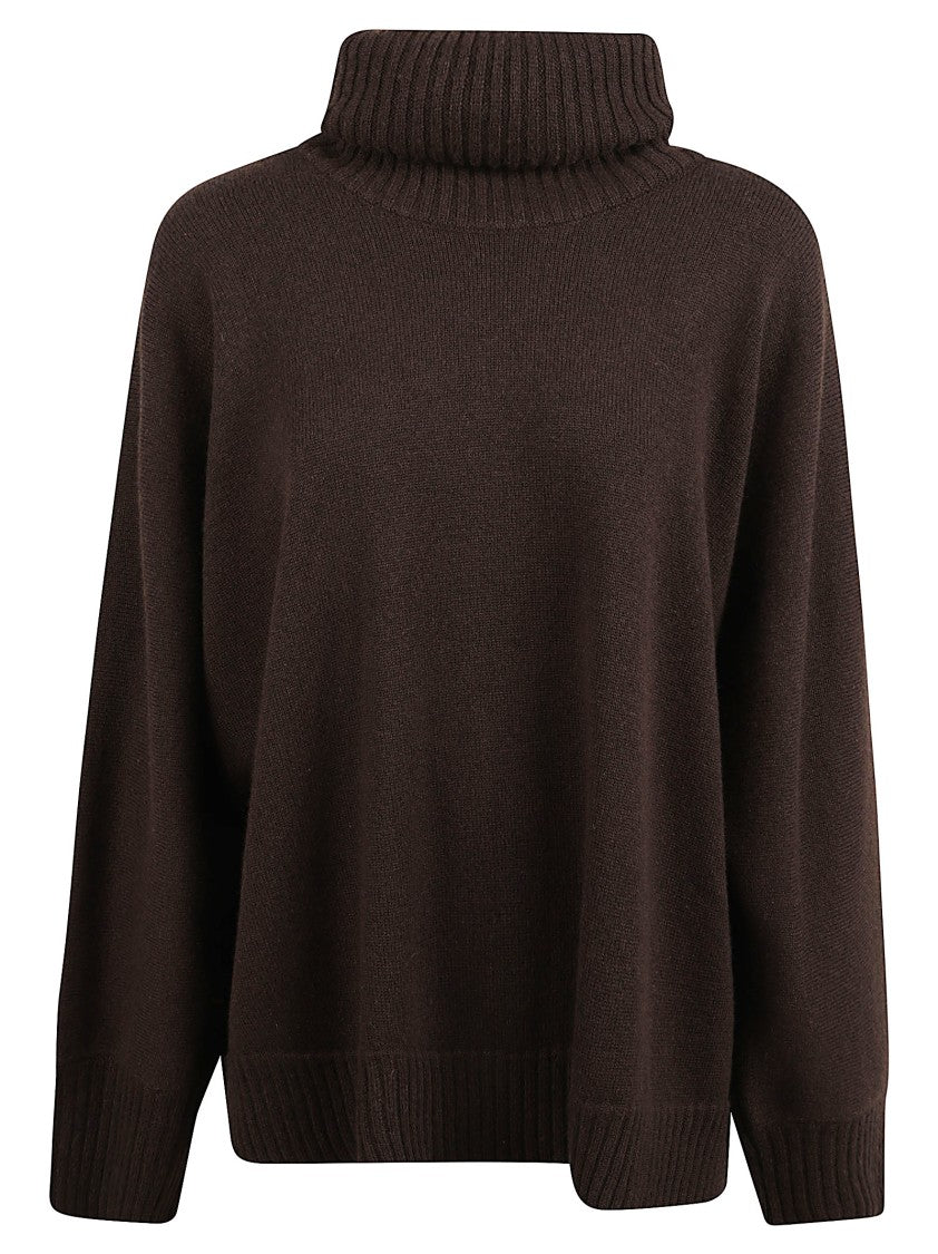 Alberta Ferretti Coffee Brown Turtleneck Sweater With Ribbed Detailing