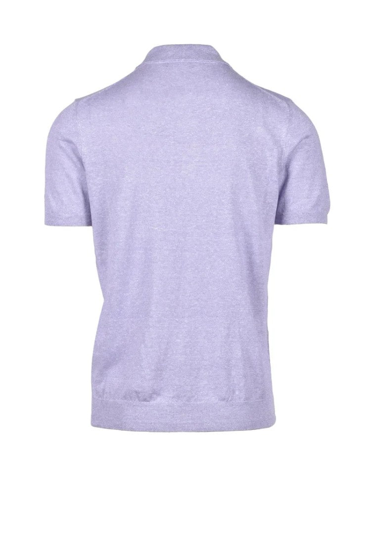 Fama Purple Linen And Cotton Knit Polo