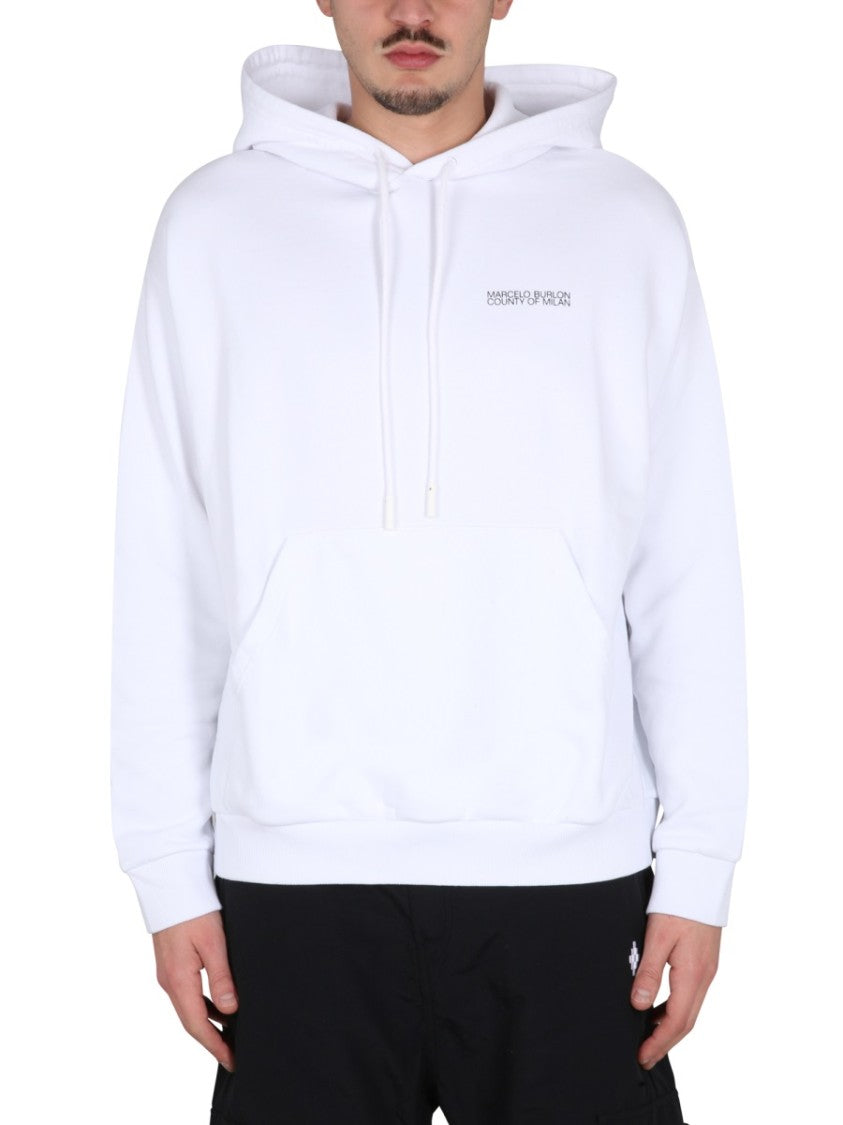 Marcelo Burlon Cotton Hoodie With Drawstring Hood And Graphic Design
