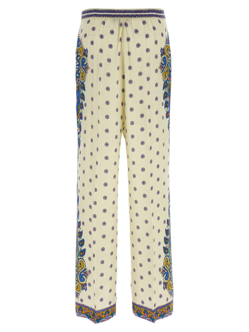 Etro Silk Blend Palazzo Pants With Jacquard Roses And Medallion Detail