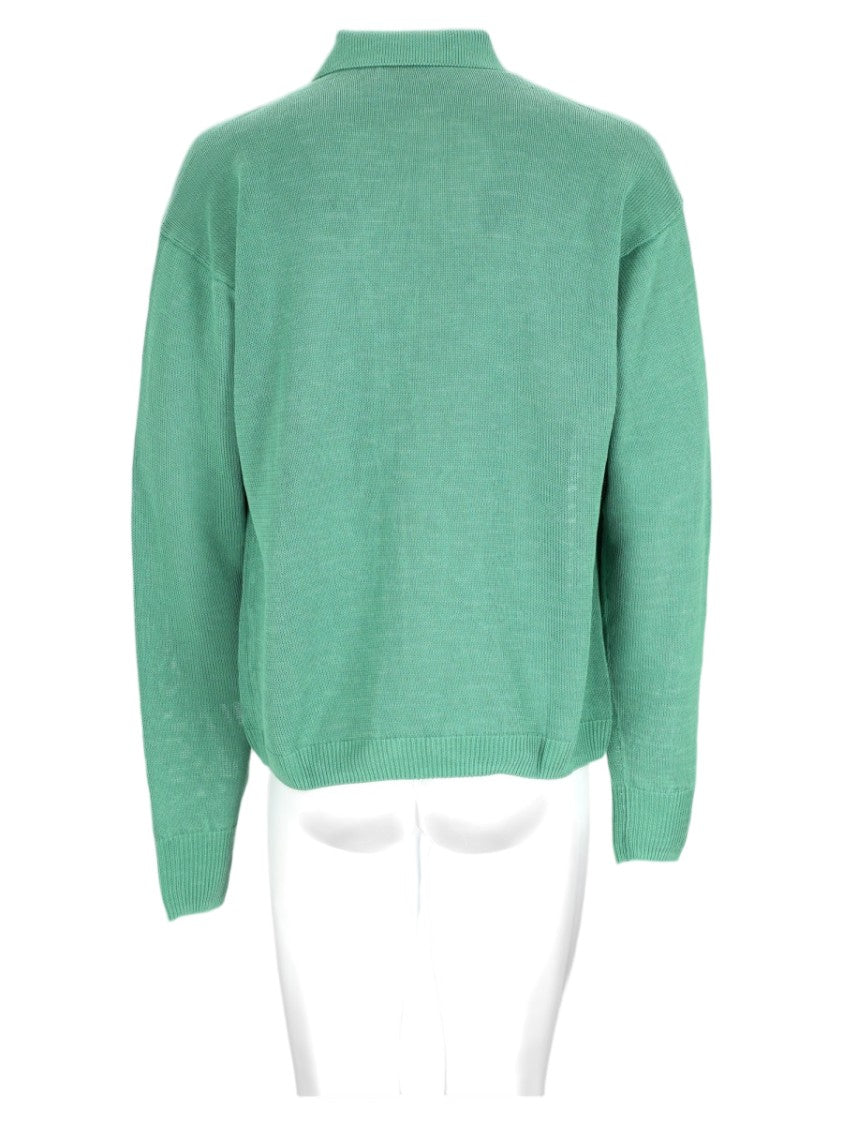 Studio Nicholson Green Half-Zip Long Sleeve Paper Sweater