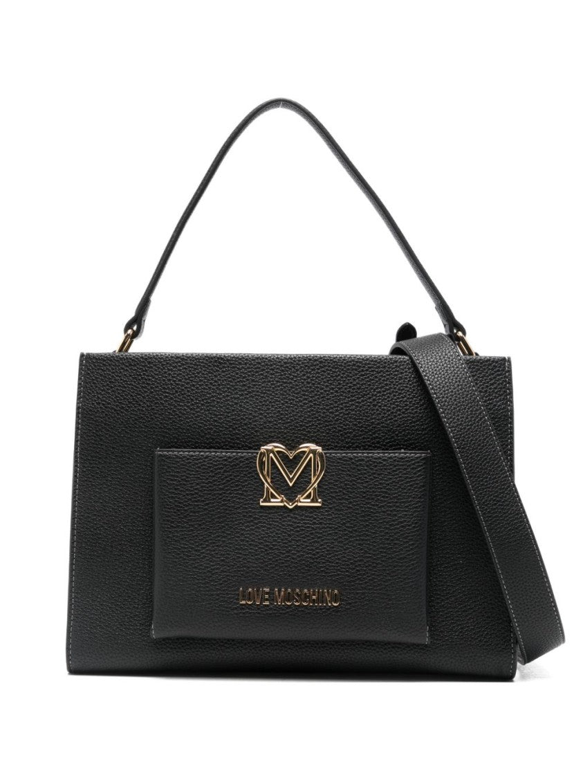 Love Moschino Textured Polyurethane Shoulder Bag With Gold-Tone Heart Emblem
