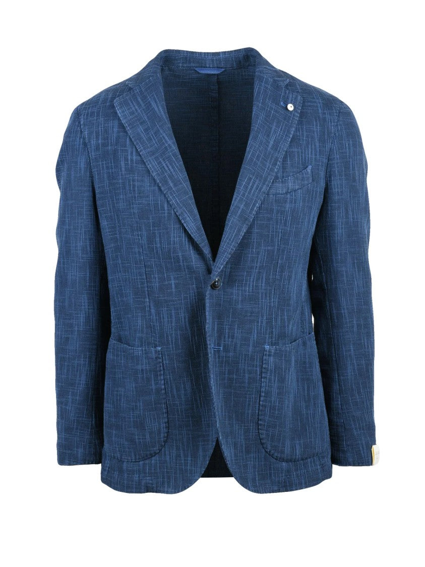 L.B.M. 1911 Blue Cotton Linen Silk Fitted Jacket