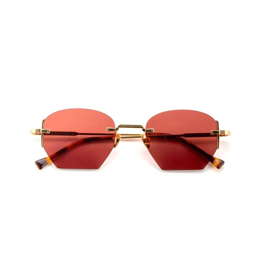 Kyme Ezra Geometric Rimless Sunglasses With Deep Red Tinted Lenses