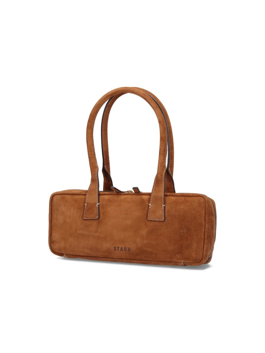 Staud Rectangular Suede Handbag With Top Zipper Closure