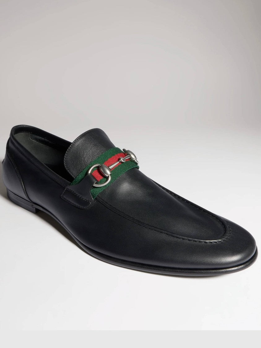 Gucci Rounded Toe Black Leather Loafer With Horsebit Detail