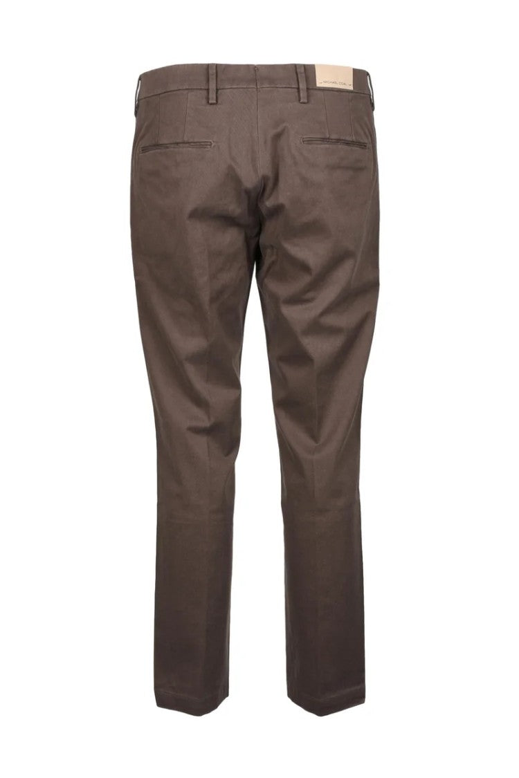 Michael Coal Brown Cotton Stretch Trousers With Classic Cut And Comfortable Fit