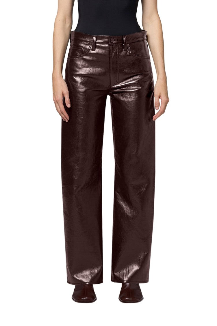Agolde Dark Red Arc Recycled Leather Wide-Leg Jeans