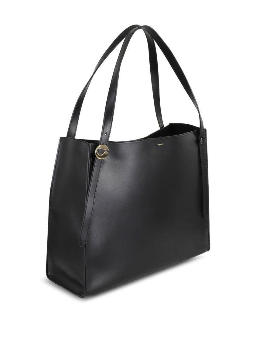 Coperni Structured Black Leather Tote Bag