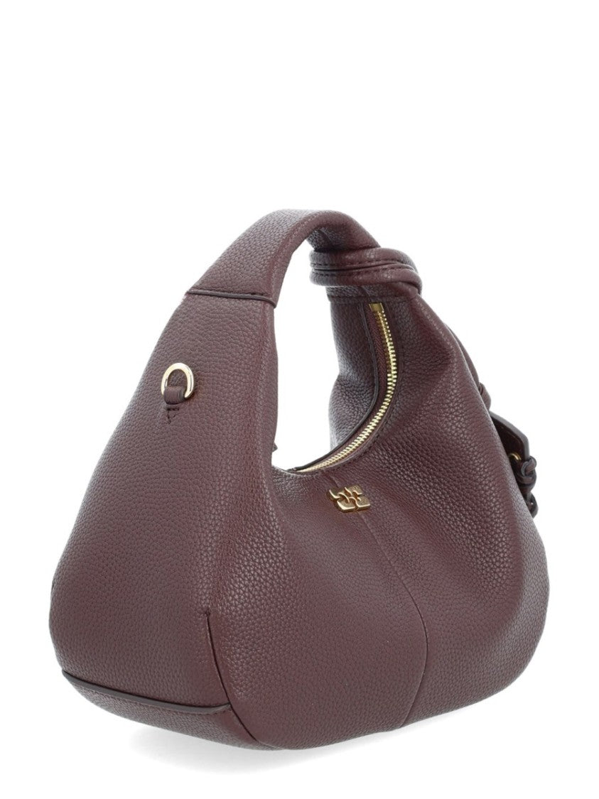 Ganni Pebbled Texture Burgundy Hobo Bag With Adjustable Strap