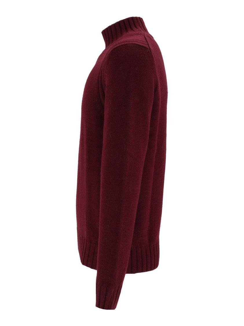 Ballantyne Burgundy Ribbed Wool Turtleneck Sweater