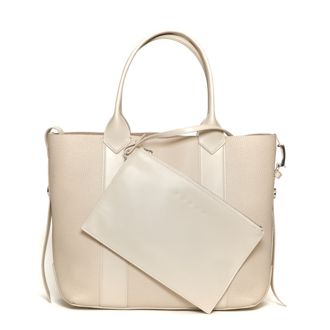 Hogan Structured Hammered Leather Shoulder Bag With Removable Pouch