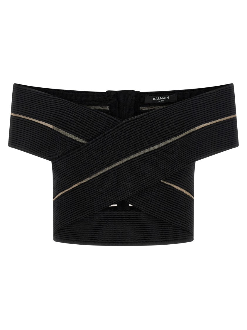 Balmain Off-The-Shoulder Crop Top