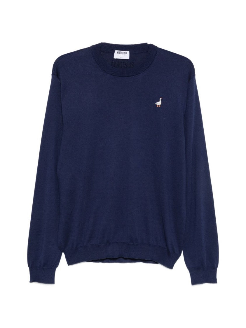 Moschino Fine-Knit Silk And Nylon Sweater With Goose Embroidery