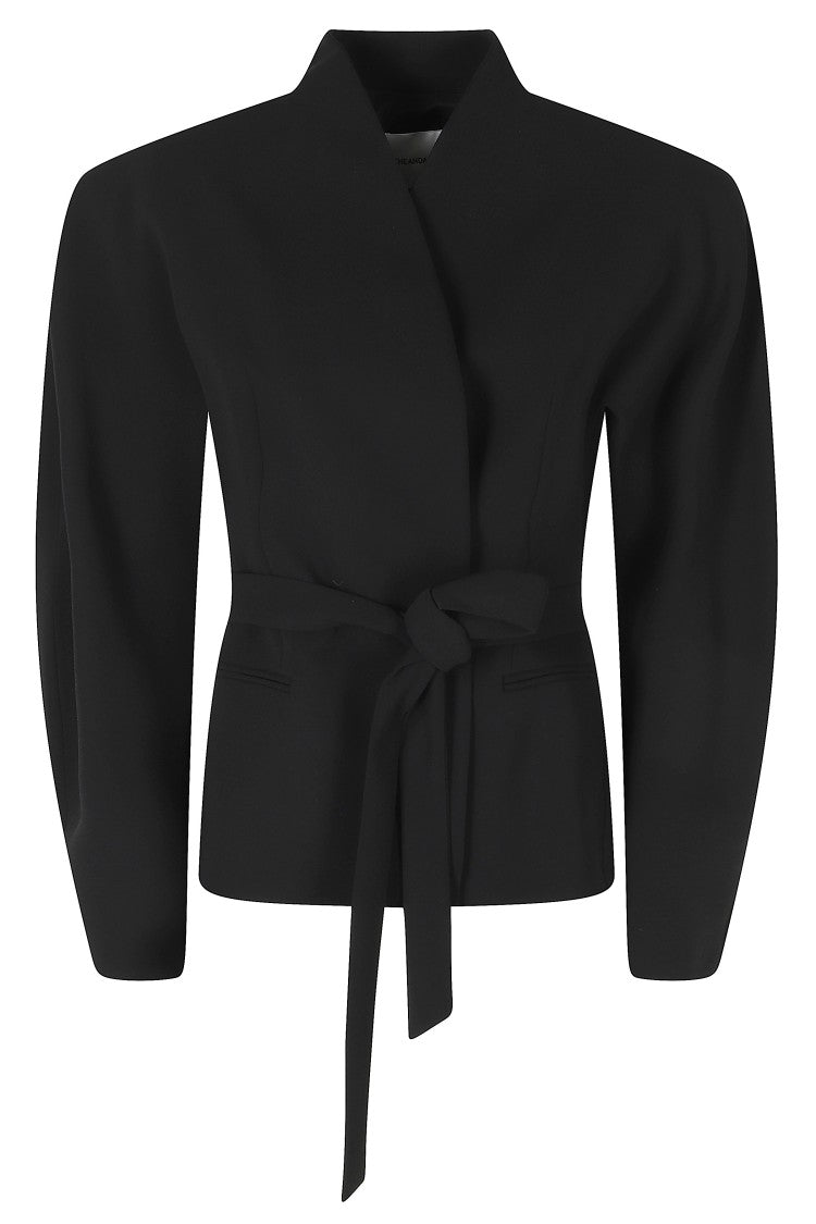 The Andamane Black Margaux Shawl Collar Rounded Sleeves Polyester Jacket