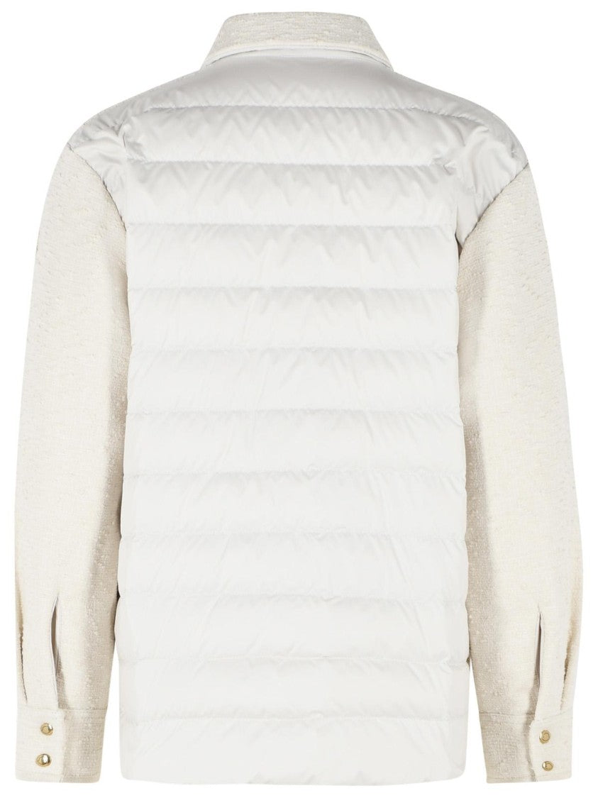 Moncler Padded Shirt Jacket In Ivory White Bouclé Cotton Blend
