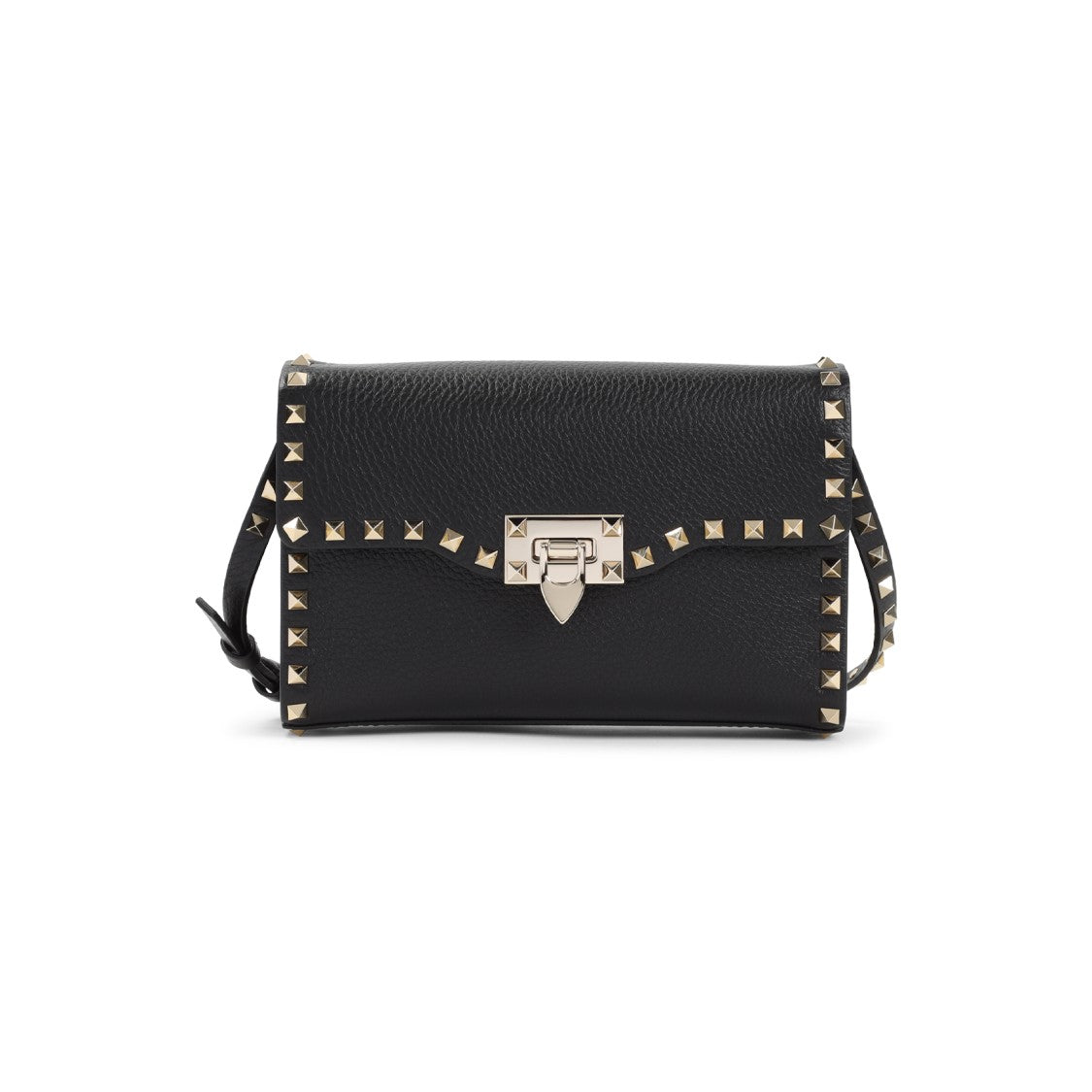 Valentino Rockstud Black Leather Shoulder Bag With Silver Hardware