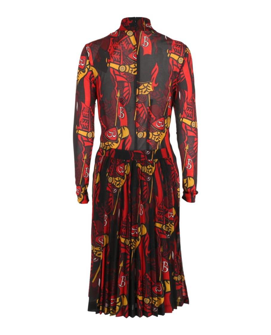 Burberry Turtleneck Long Sleeve Trapeze Dress With Pleated Skirt