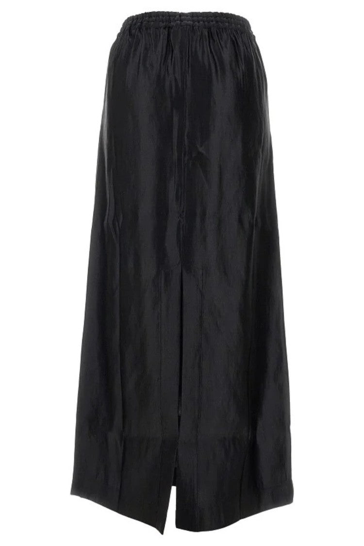 Loulou De Saison Liam Black Drawstring Linen-Silk Ankle-Length Skirt