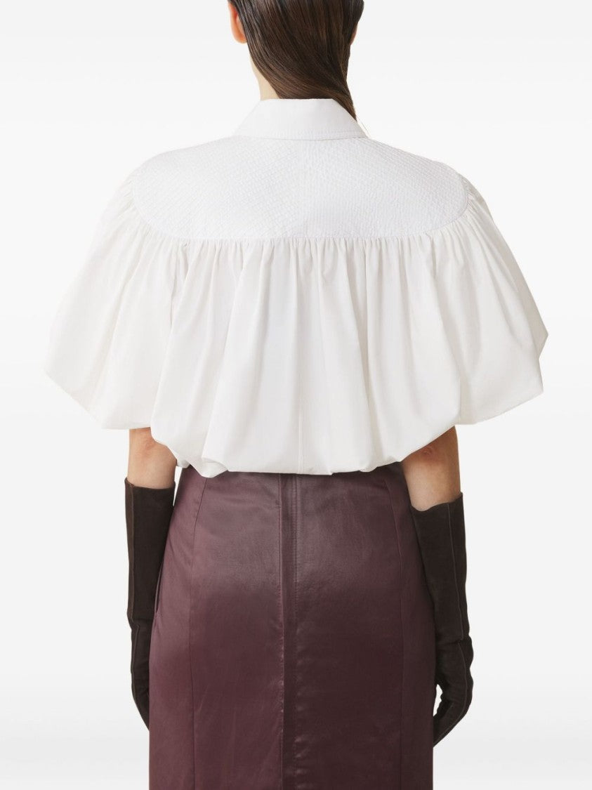 Lanvin Beige Puffed Sleeve Gathered Cotton Top
