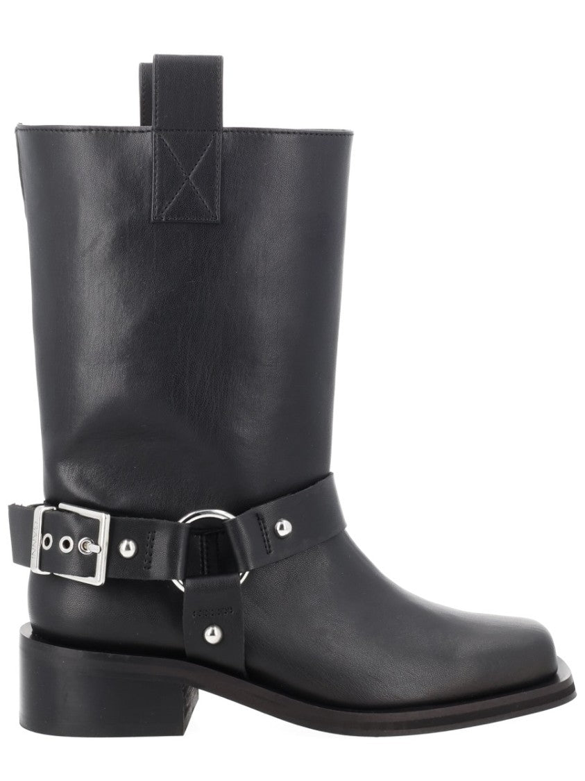 Ganni Biker Harness Silver-Tone Leather Boots