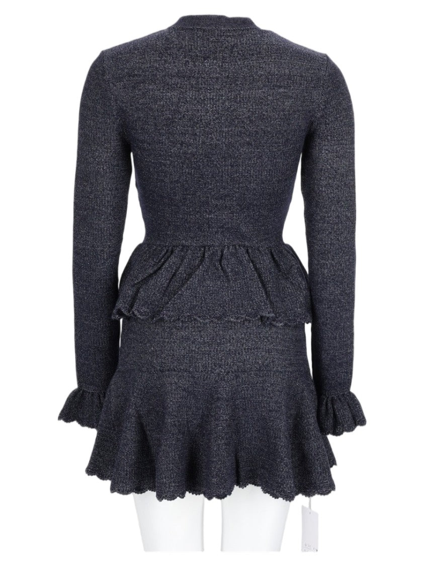 Self-Portrait Blue Peplum Textured Knit Mini Dress