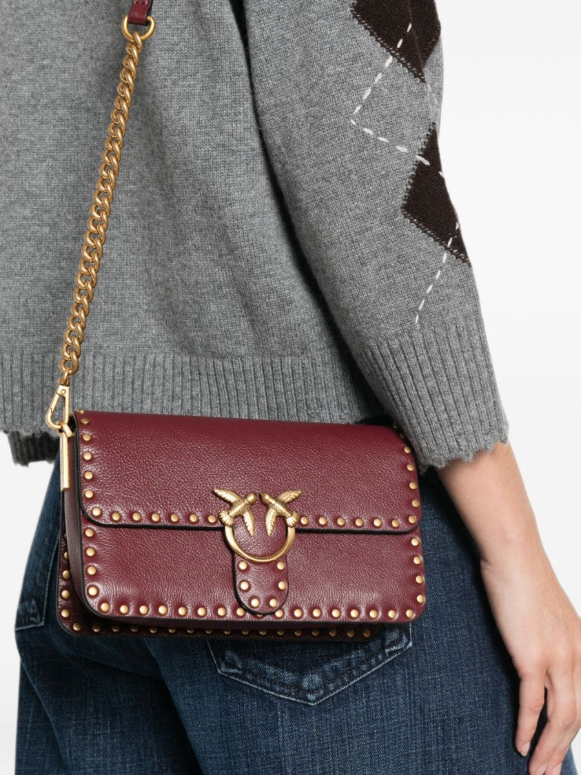Pinko Ribes Small Embellished Studded Leather Shoulder Bag