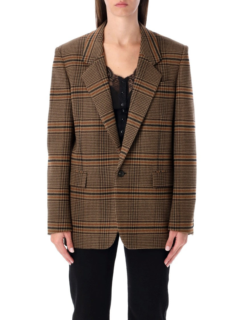 Saint Laurent Saint Laurent Brown Check Wool Single-Breasted Blazer