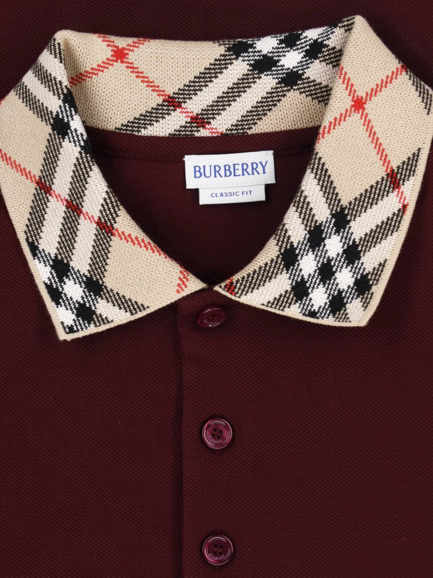Burberry Bordeaux Check Collar Cotton Polo Shirt