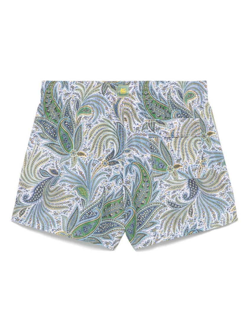 Etro Cerulean Blue Paisley Printed Shorts